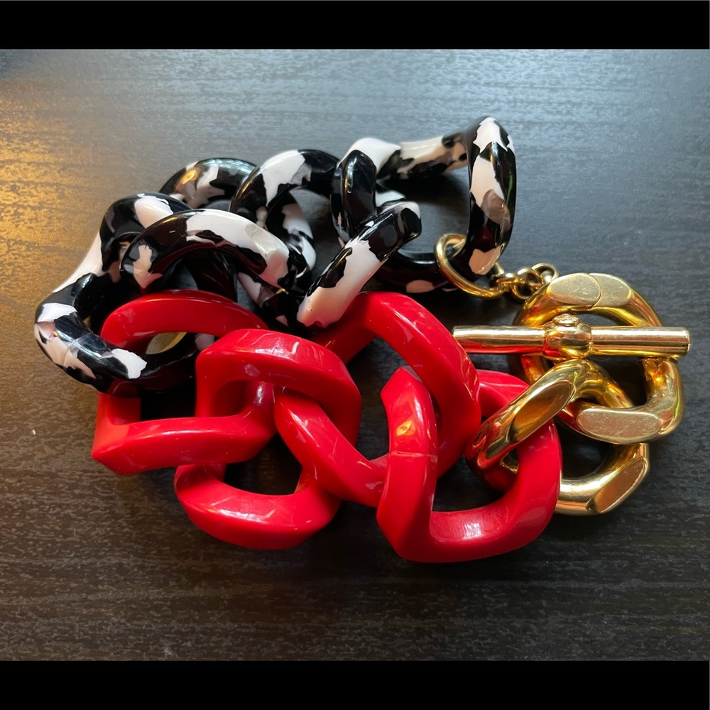 Henri Bendel Red Black and Gold Acrylic Bracelet